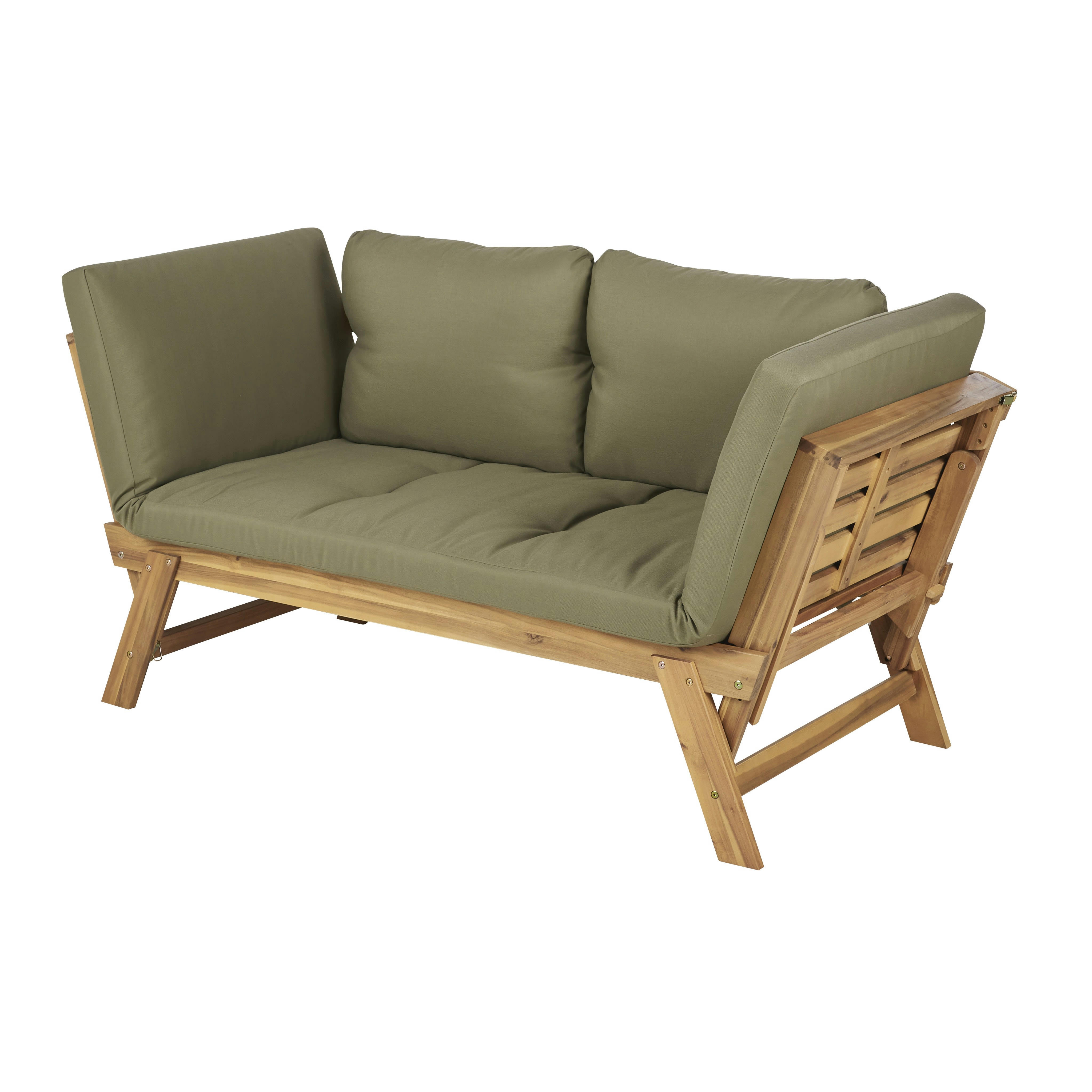Relax - Canapé de jardin 3/4 places en bois d'acacia et polyester recyclé vert kaki