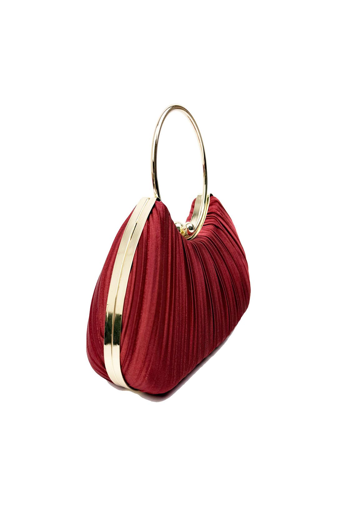 Vellin Pleated Satin Evening Bag with Gold Ring Handle