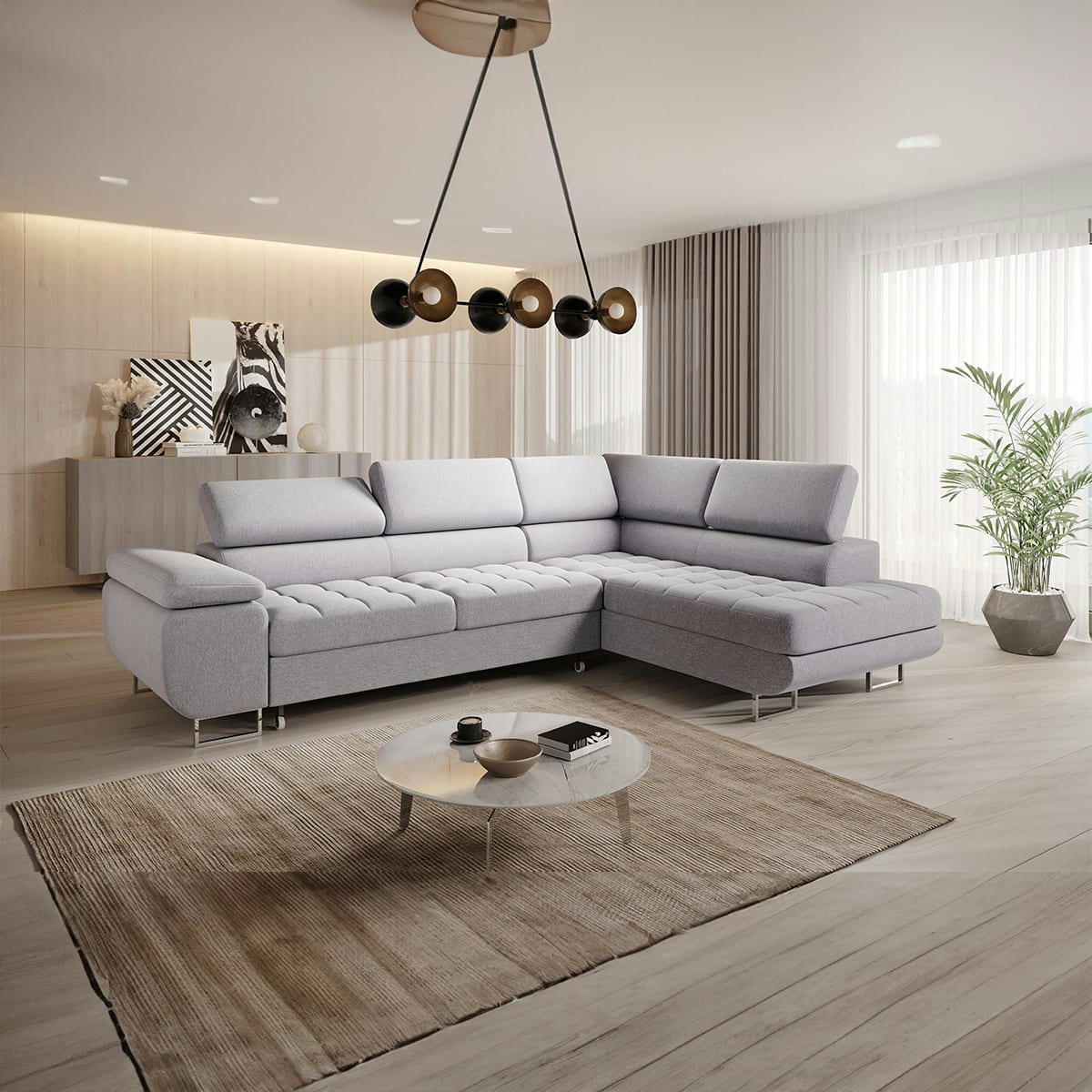 - Canapé d'angle convertible droite 4 places gris