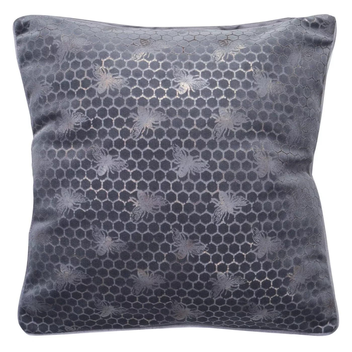 Poszewka na poduszkę 45x45 cm welwetowa ze srebrnym nadrukiem plastra miodu i pszczół VELVET 20 Eurofirany Premium