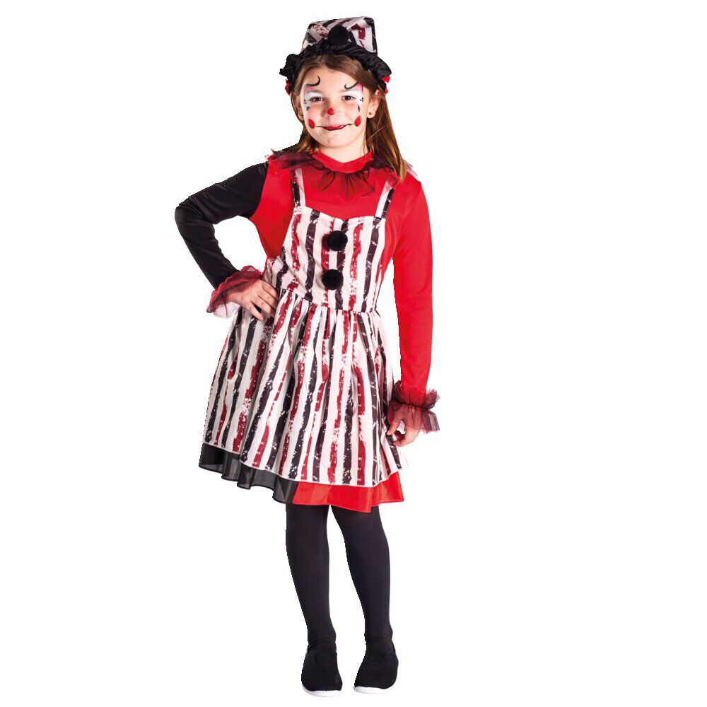 Déguisement enfant Halloween clown robe chapeau rouge noir 11/14ans