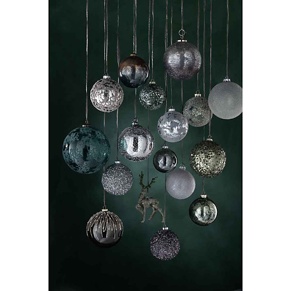 Boite de 4 boules de Noël en verre gris 10x10x10 cm