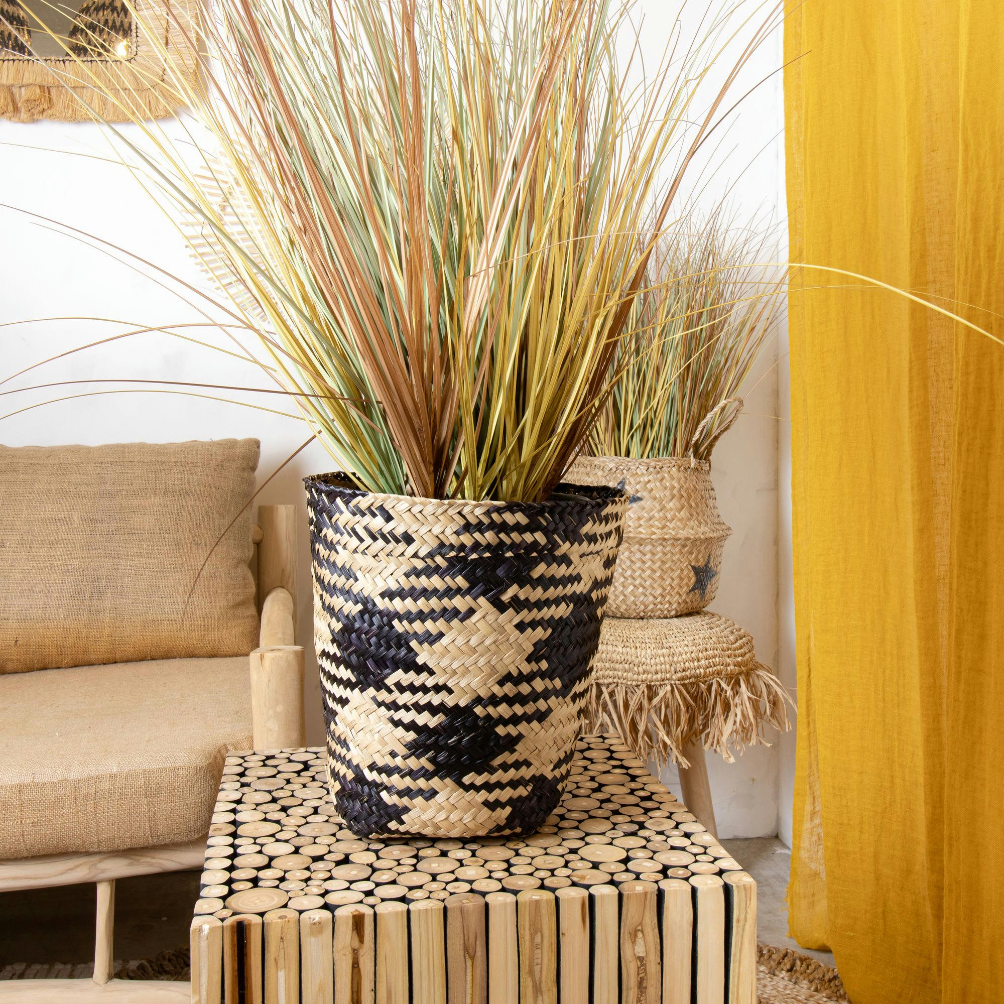 CANTHO - Corbeille à papier en jonc de mer vert et nature