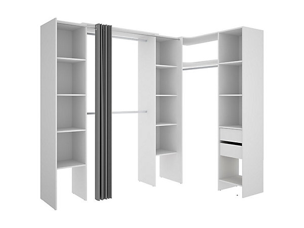 Dressing d'angle extensible DORIAN - L164/234 cm - Blanc et gris