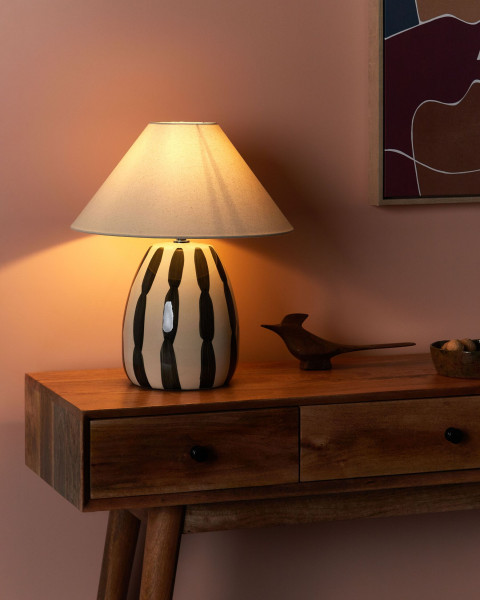 Lampa stołowa nocna ceramiczna beżowo-czarna