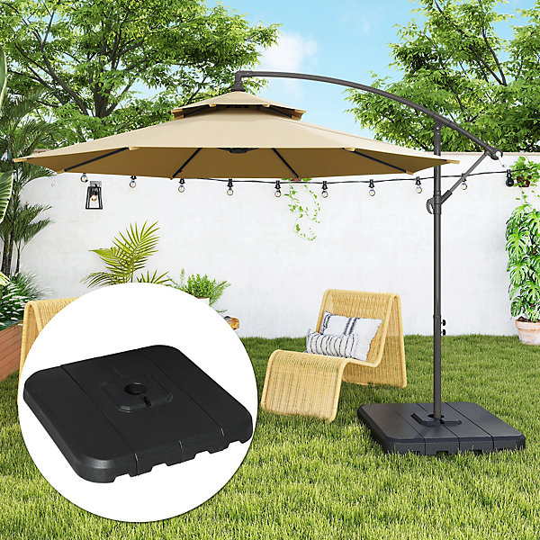 Lot de 4 poids de lestage avec poignées - compatibilité parasols déportés piètement croix - HDPE texturé noir