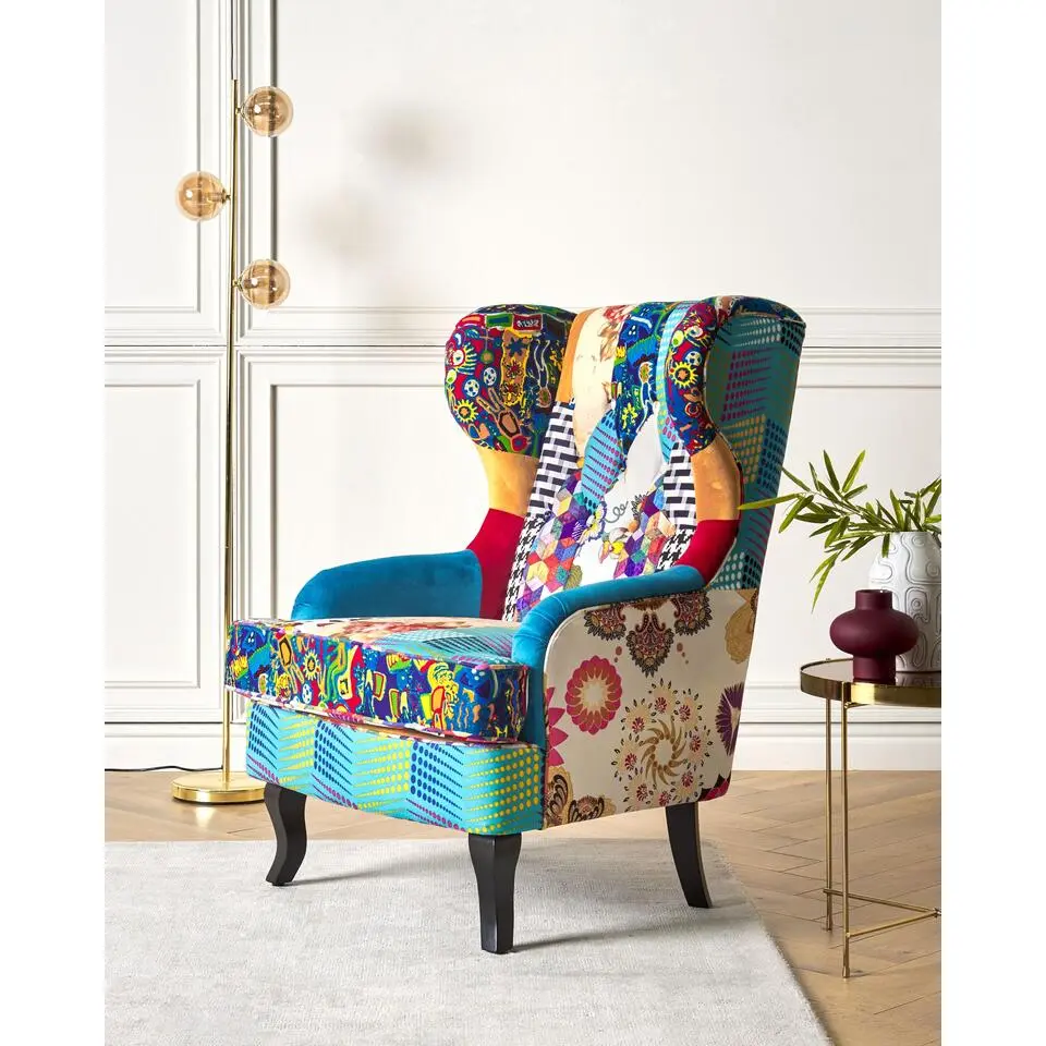 MOLDE - Chesterfield fauteuil - Patchwork/Blauw - Polyester