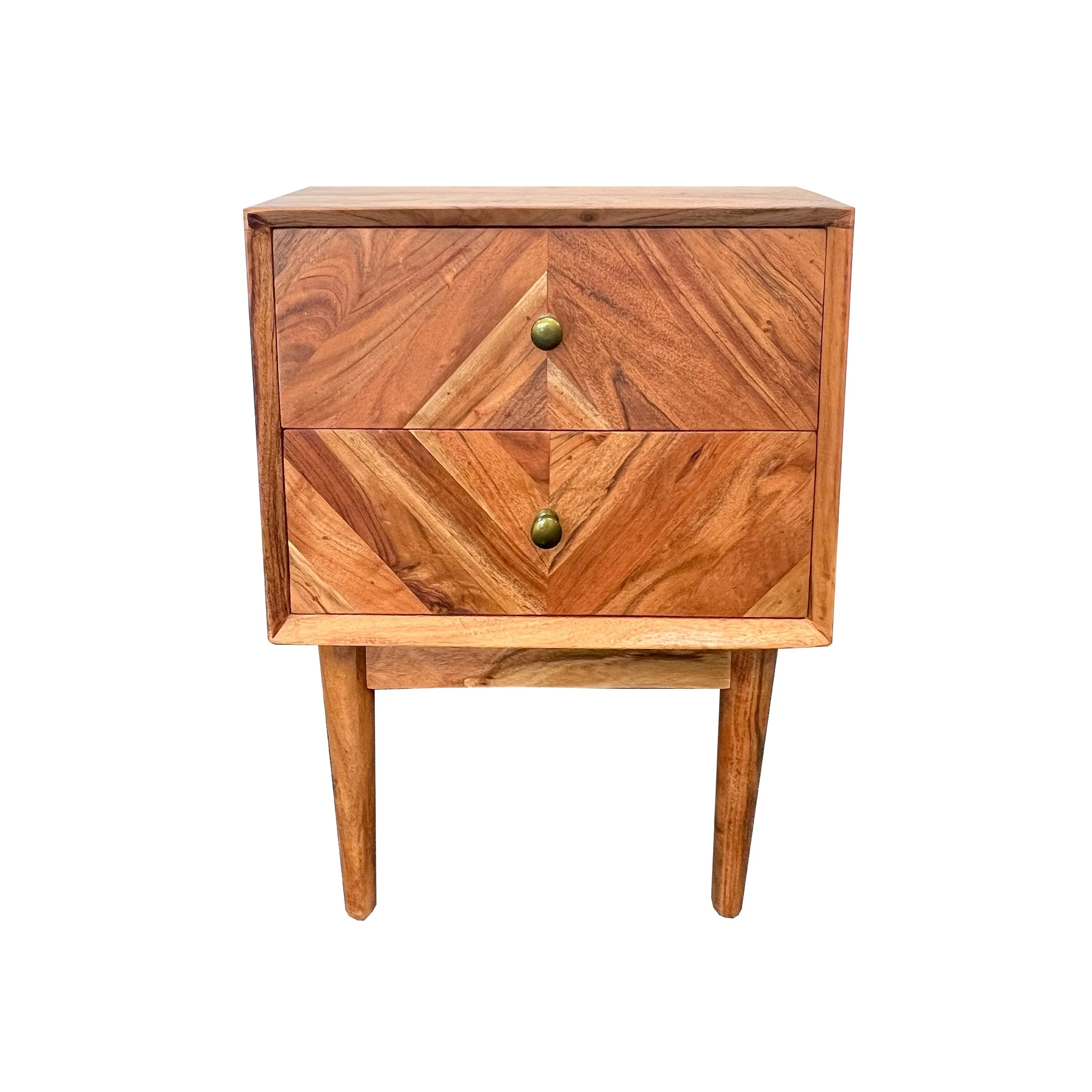 Pelioz Mid-Century Acacia 2-Drawer Bedside Table
