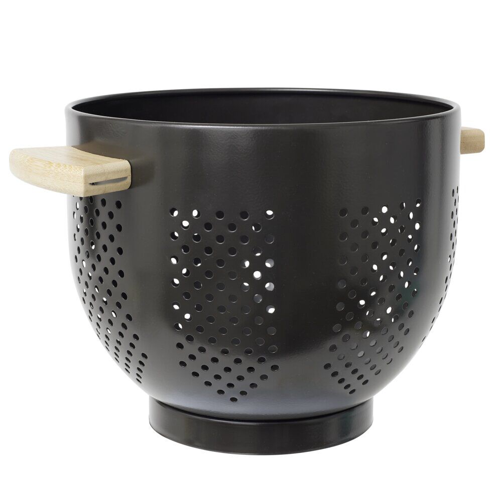 Passoire métal poignées bambou Ø22xH18cm (2 modèles noir ou blanc)