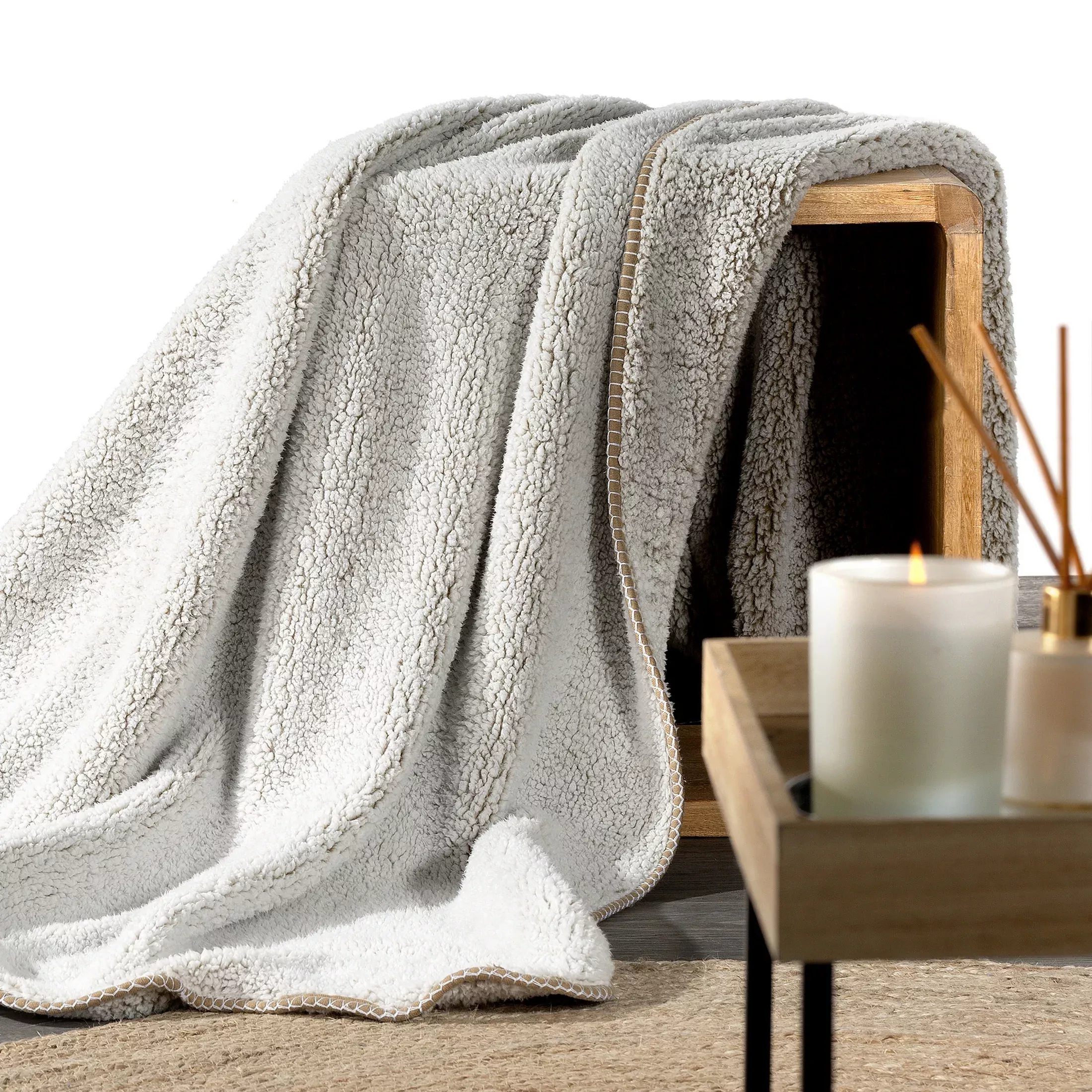 Koc bukla 150x200 cm beżowo, biały z miękkiej tkaniny KOALA Eurofirany Premium