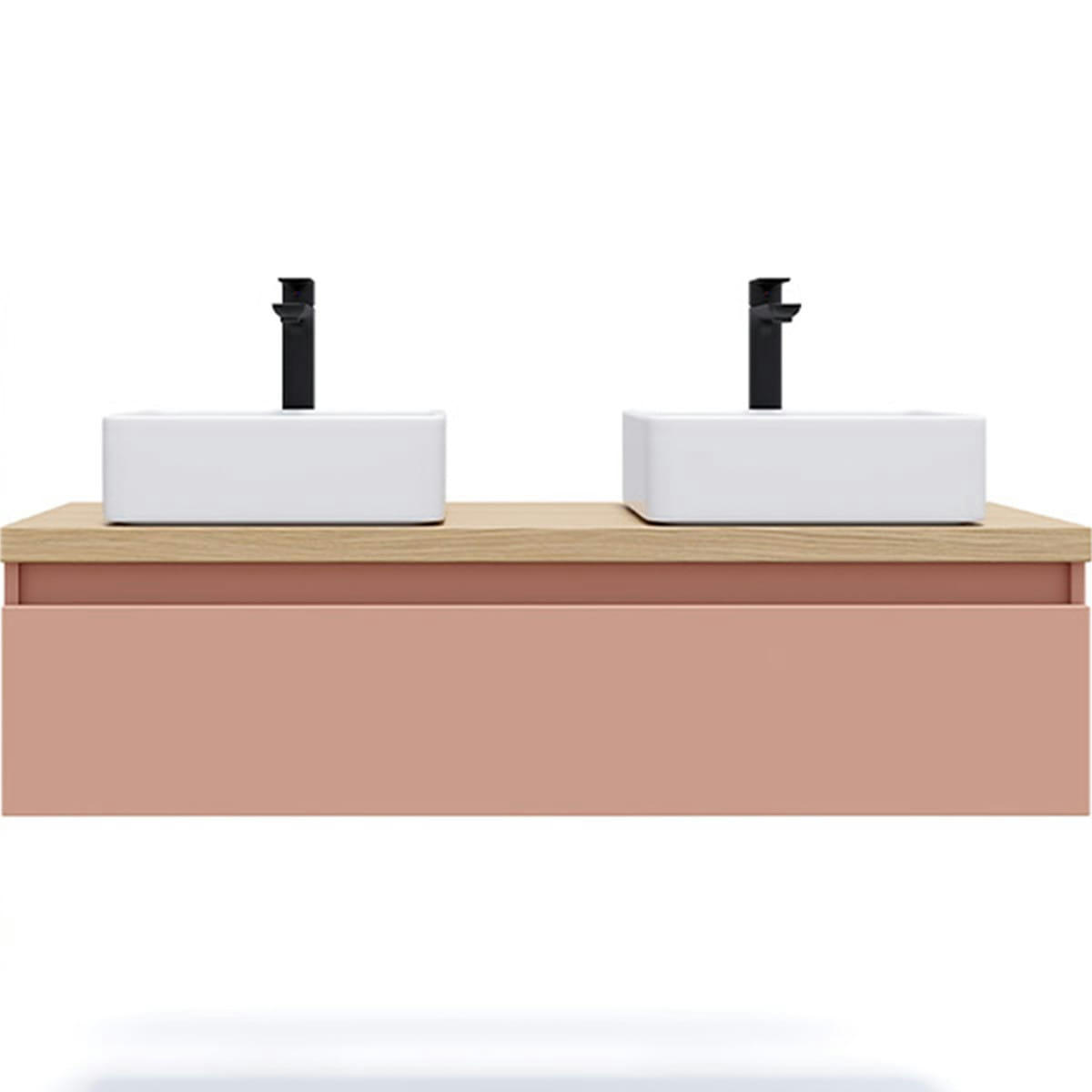 HUDSON - Meuble salle de bain 2 vasques posées 120cm 1 tiroir Abricot