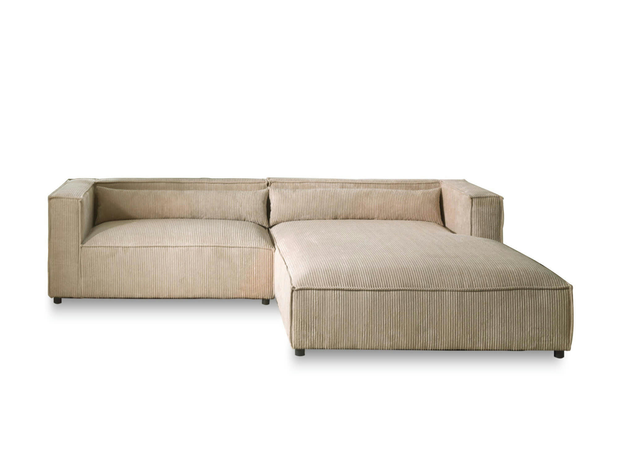 ELA - Canapé d'angle droit 4 places en velours côtelé beige