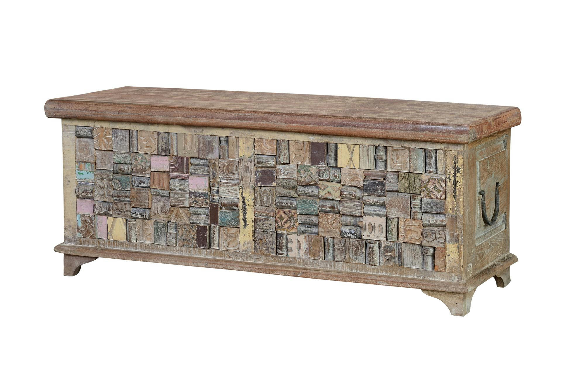 - Coffre mélange bois de manguier et recyclé finition multicolore