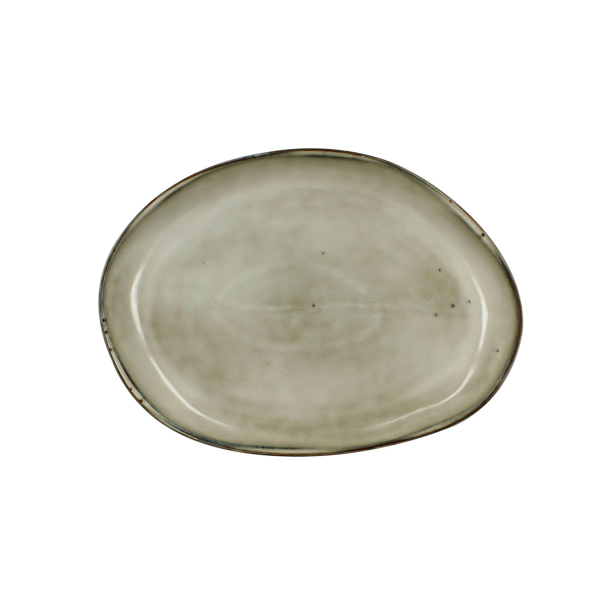 NAKURU - Assiette ovale en grès nuance de gris et beige