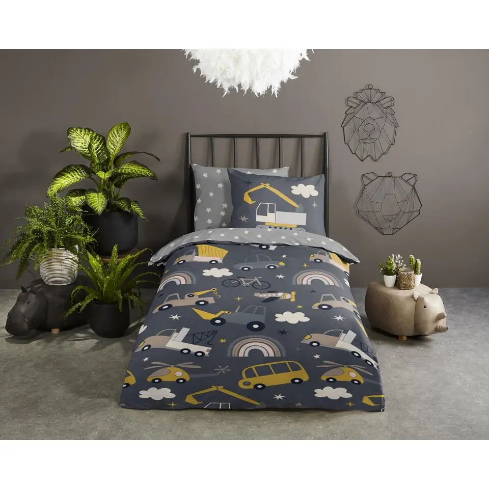 Good Morning Voertuigen Kinderdekbedovertrek Grijs