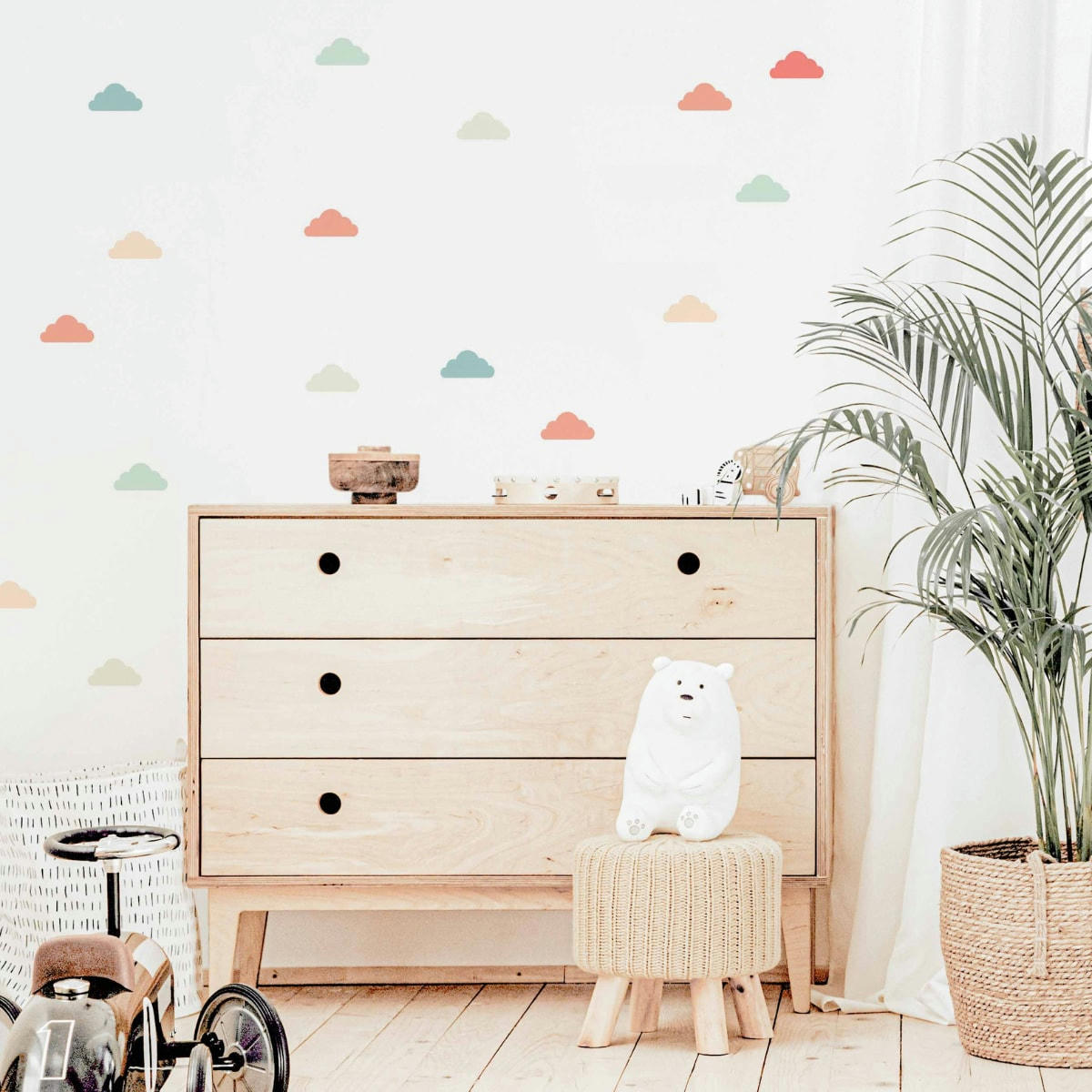 CLOUDS2 - Stickers muraux en vinyle nuages pêche et vert