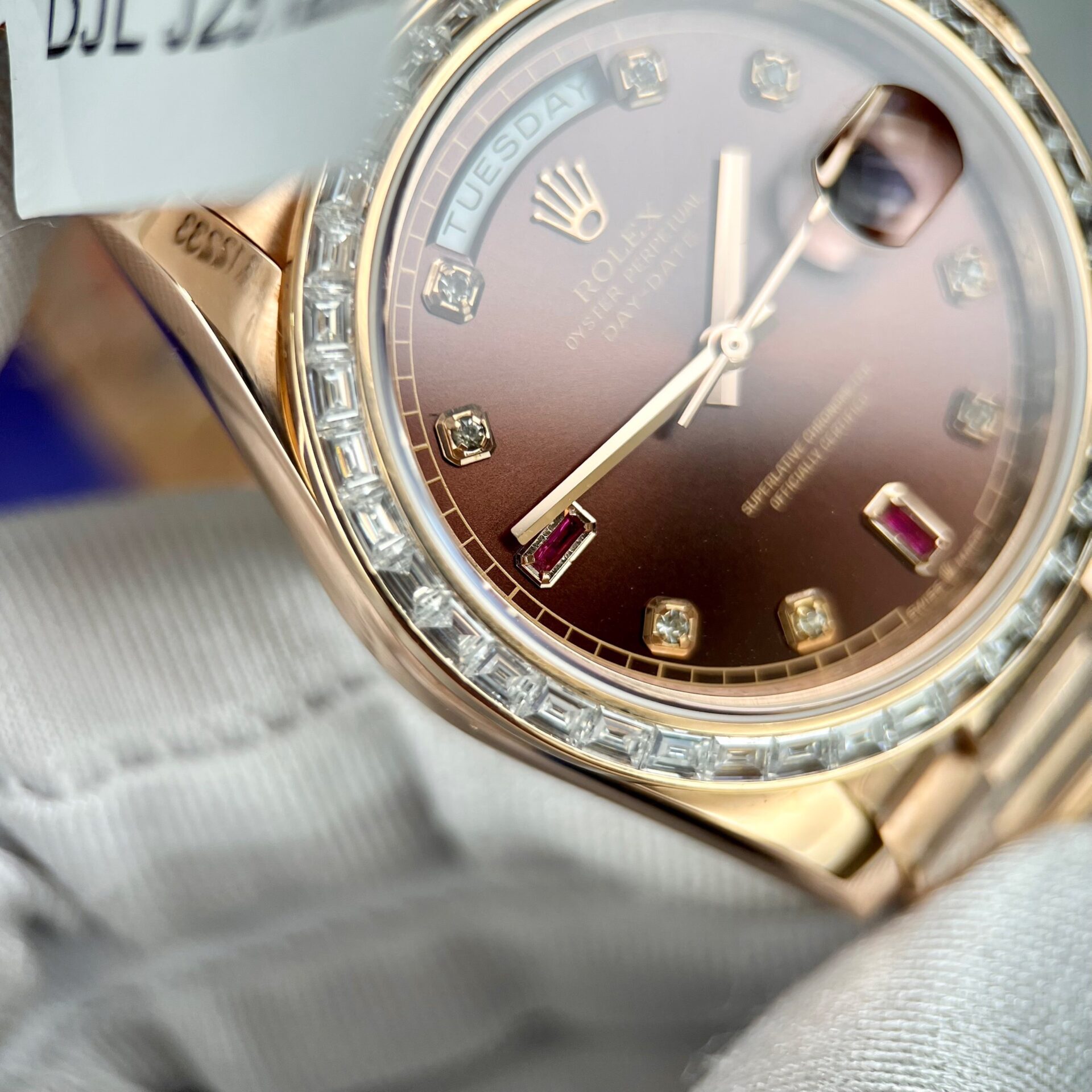 Rolex Day-Date RG Plated Chocolate Dial With Red Diamonds 40mm Super Clone