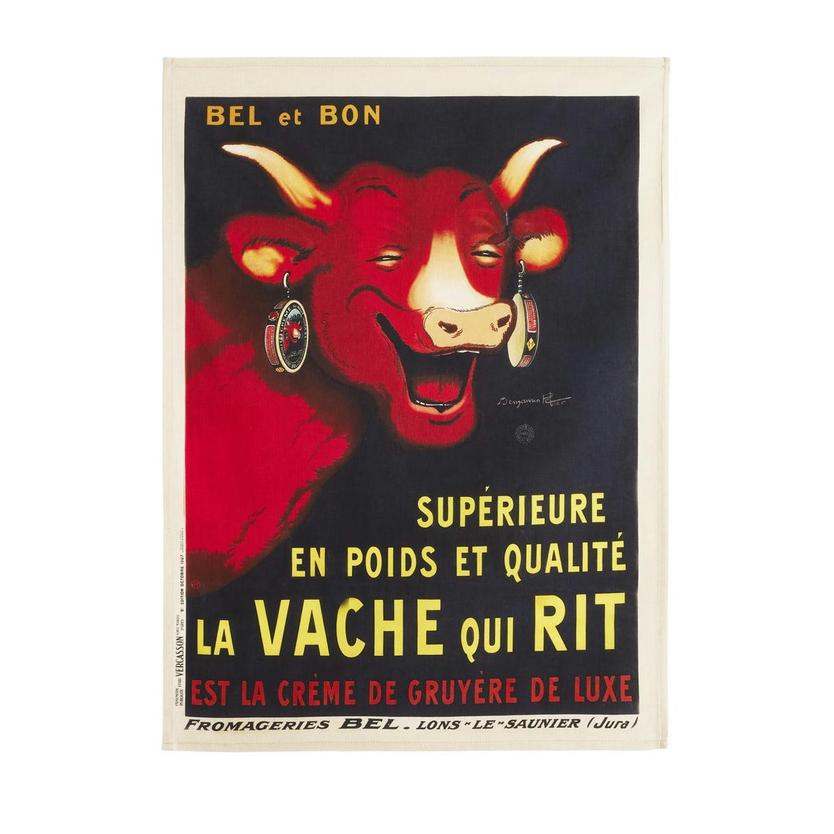 BEL ET VACHE QUI RIT - Torchon en coton noir 50x75