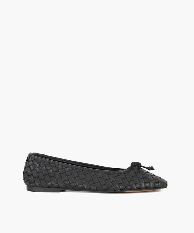Heat Black - Woven Leather Bow Detail Ballet Pumps
