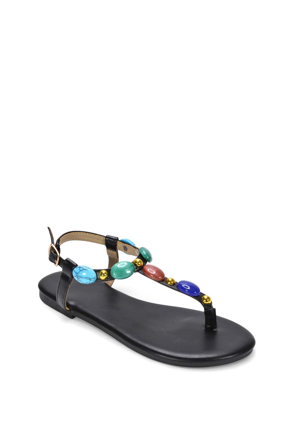 XY London Sylva' Embellished Jewel Stone Flat T-Bar Sandals