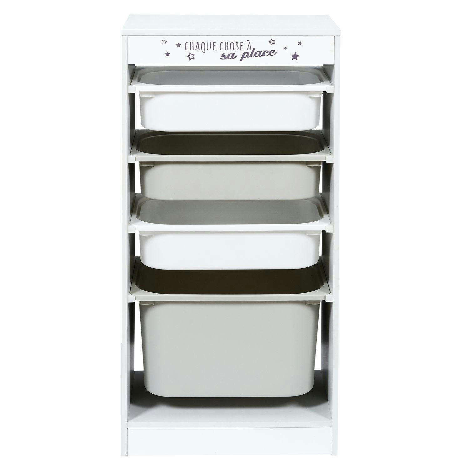 TIDY - Meuble de rangement enfant à 4 bacs gris et blanc