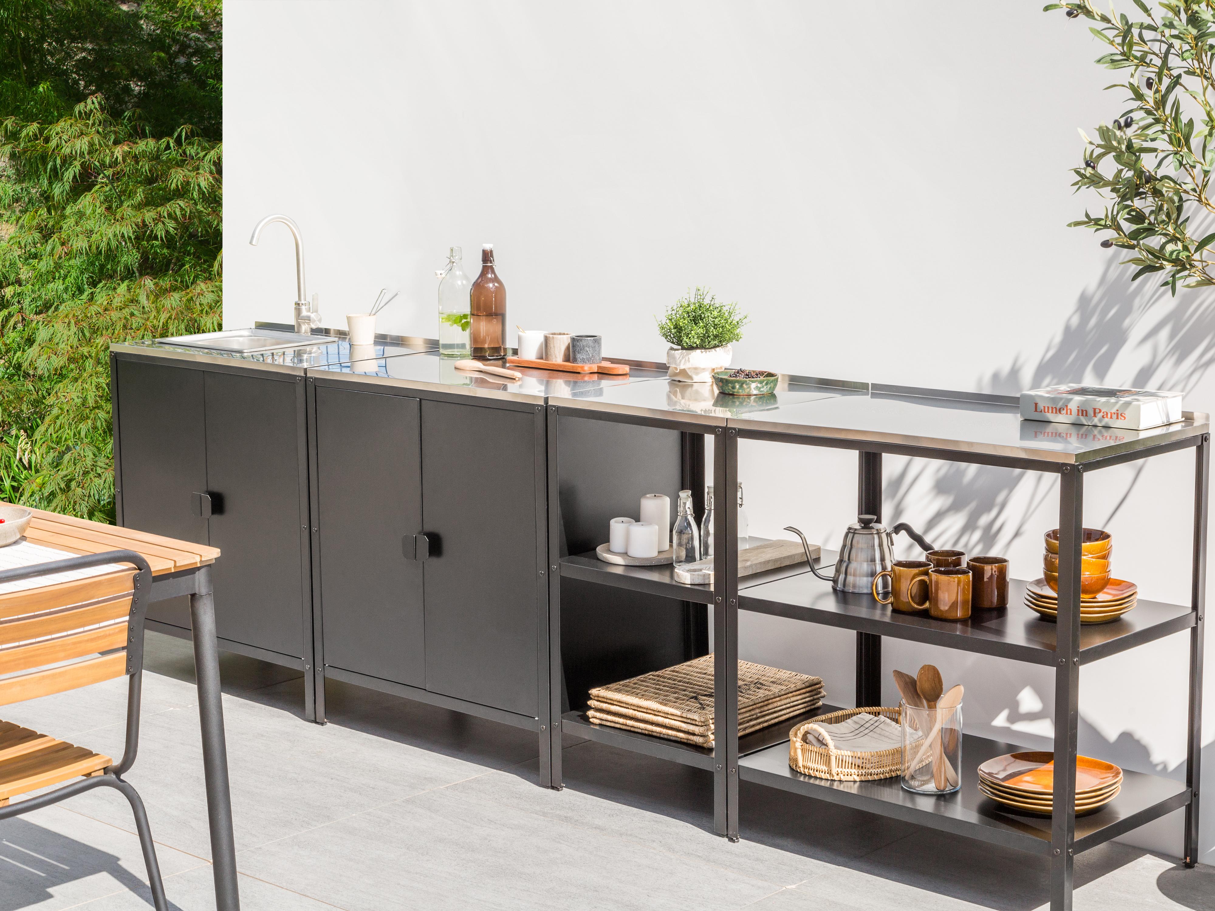 4 Piece Outdoor Kitchen Set with Sink VILAMA Metal Black