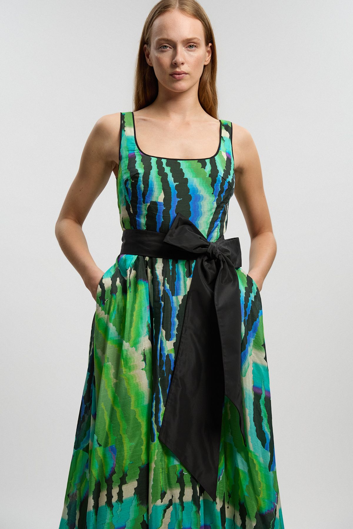KarenMillen Silk Cotton Animal Strappy Maxi Dress