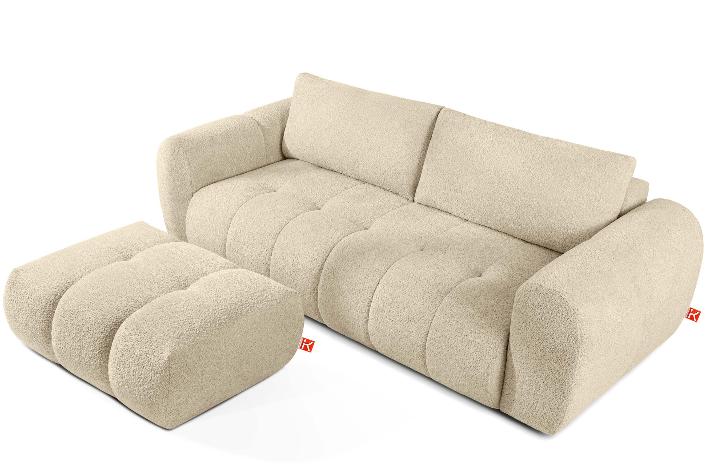 KONSIMO LIRA Sofa i puf, zestaw mebli do salonu, funkcja spania, japandi