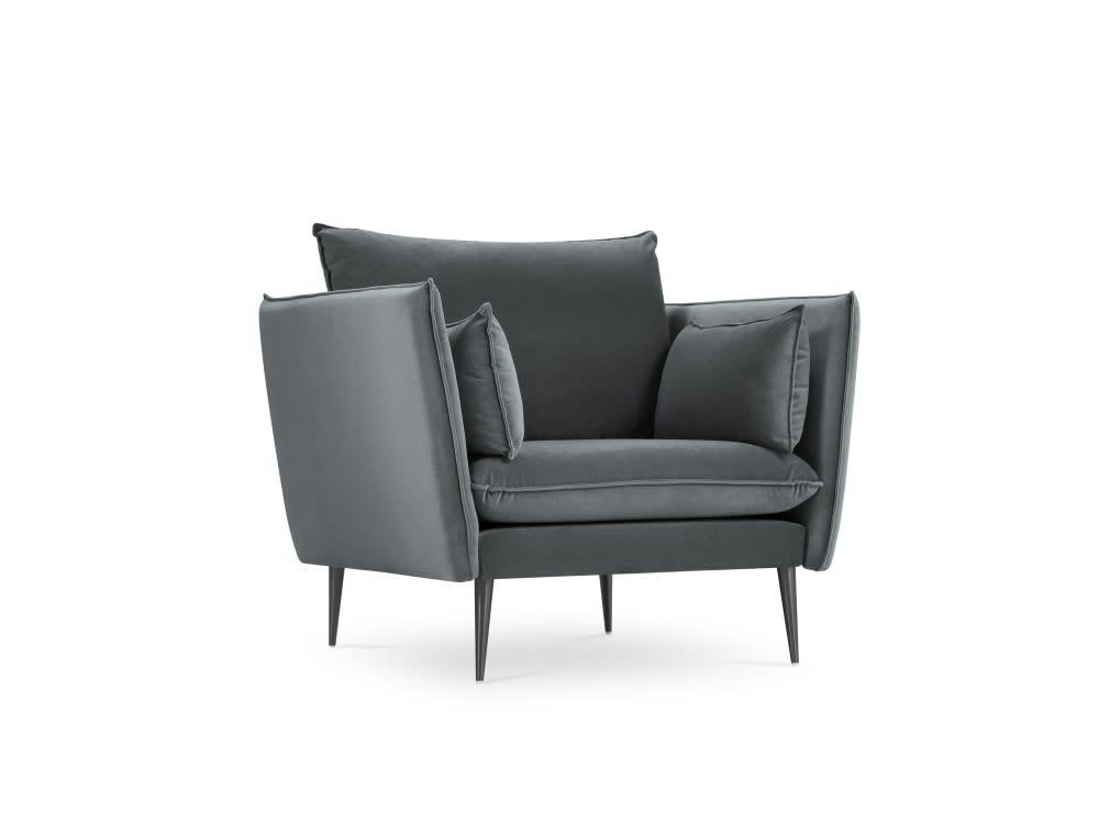 AGATE - Fauteuil en velours gris foncé