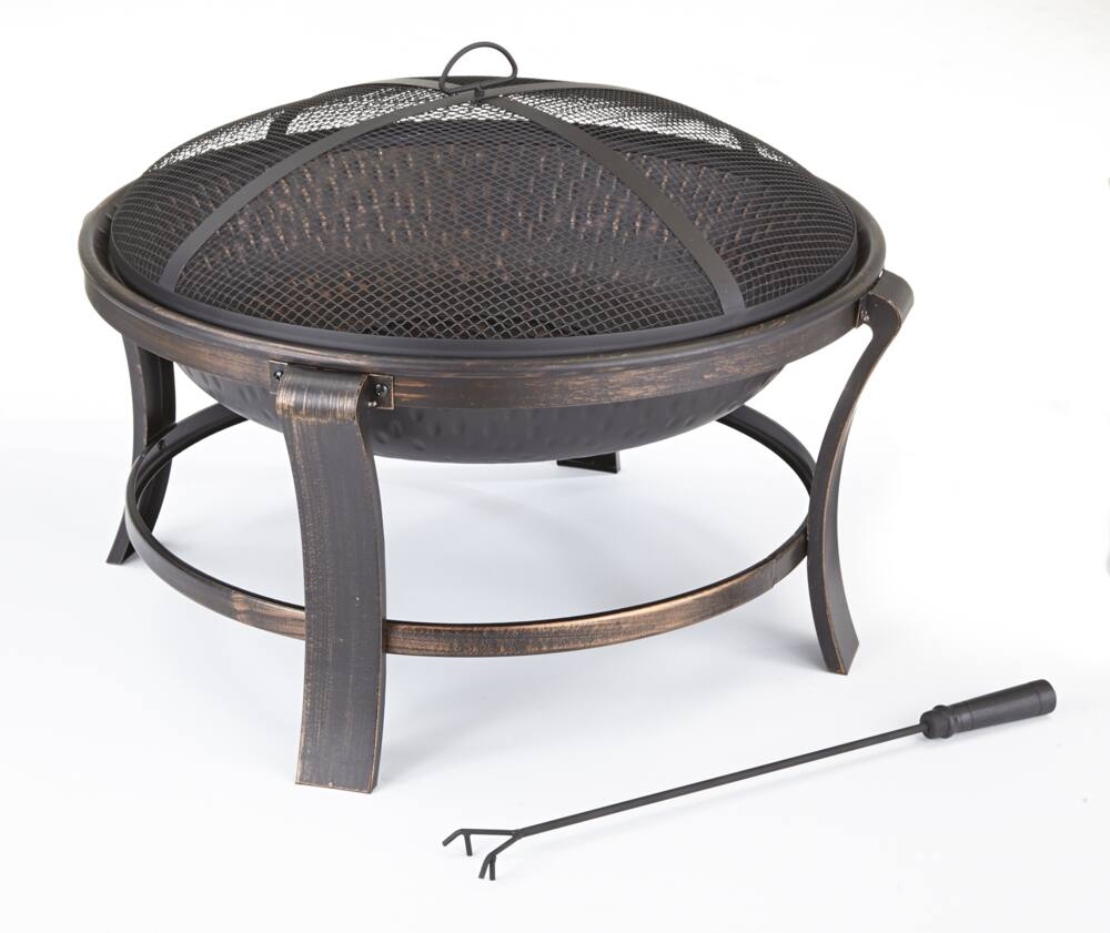 For Living Robson Steel Round Outdoor Fire Bowl/Fire Pit w/ Fireplace Poker, 32 x 22-in