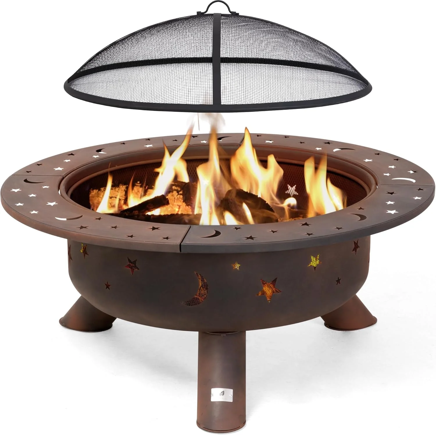 42�� Patio Fire Pit Wood Burning with Mesh Spark Screen, Bonfire Outdoor firepit with Fireplace Poker, Black(42 Inch-Star Pattern)