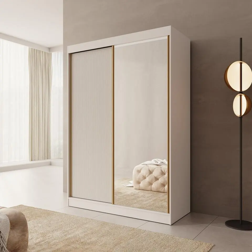 Meubella - Tavares - Kledingkast 2 schuifdeuren - Wit - 151x60x216 cm