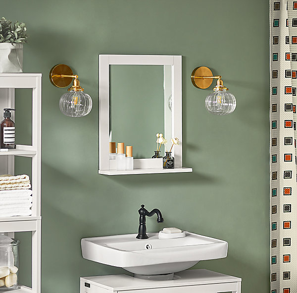 Miroir Mural Meuble Salle de Bain avec 1 étage plateau, FRG129-W, SoBuy