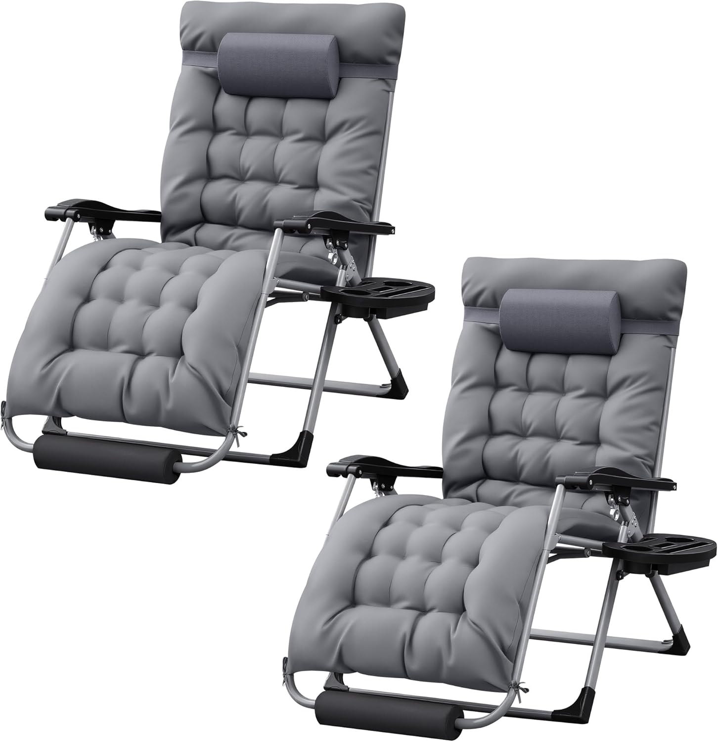 Homall Oversized Zero Gravity Chair, Set of 2 Recliner Lounge Chair with Removable Soft Cushion and Cup Holder, Adjustable Anti Gravity Chair Folding Patio Chairs Padded for Indoor and Outdoor (Gray)