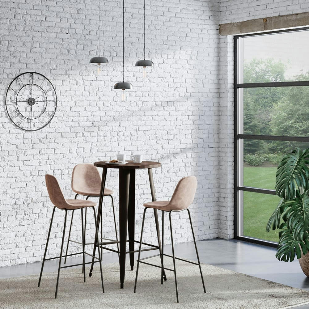 HENRIK - Chaise de bar 75 cm en cuir synthétique marron clair (x2)