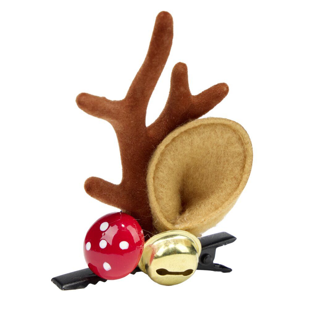 Pince cheveux No&euml;l renne marron et rouge L7xH5cm