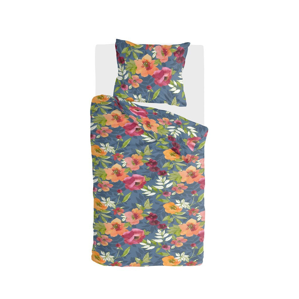 Byrklund - Dekbedovertrek Flowering Peonies - 140x220 cm - Blauw
