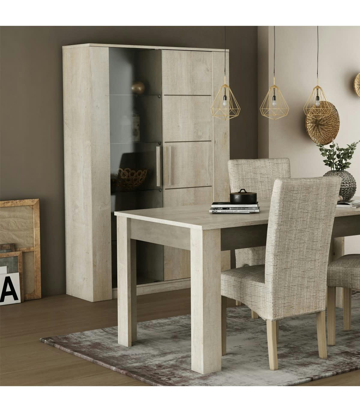 ANTIBES - Vaisselier 2 Portes Décor Chêne campagne - L114 x H175,8 cm