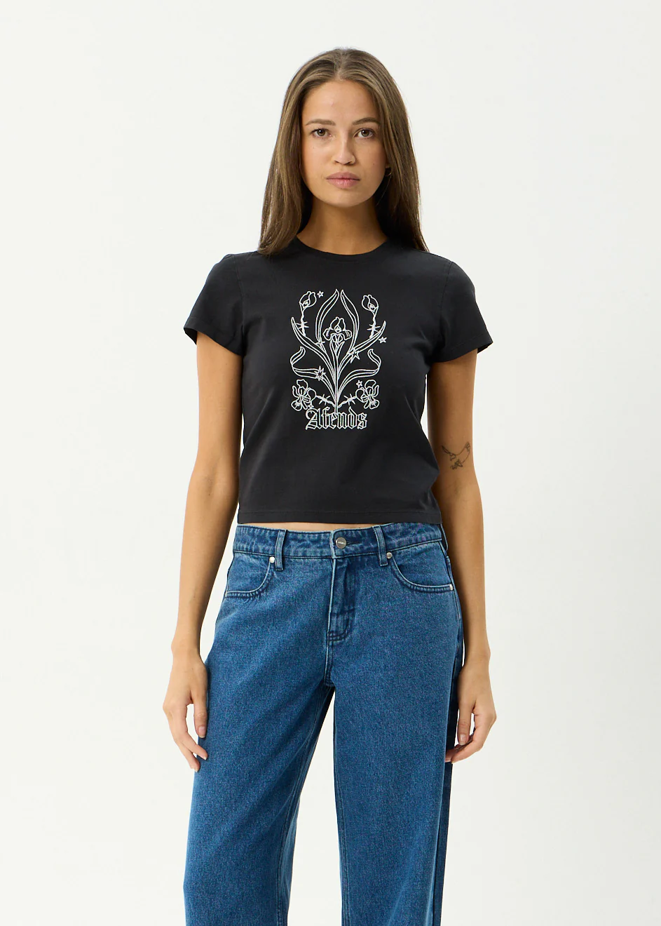 AFENDS Womens Good Nature - Baby Tee - Stone Black