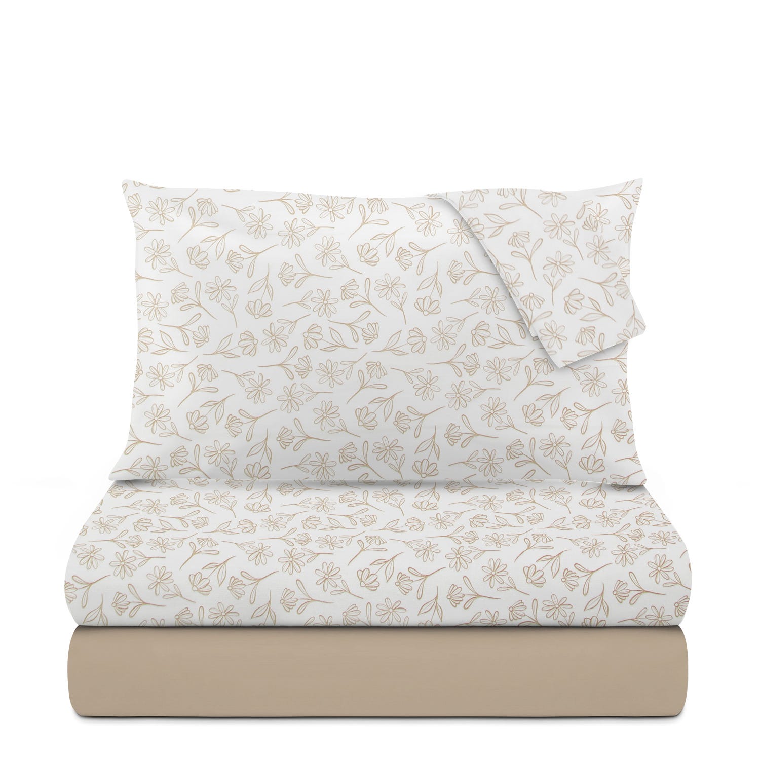 Completo letto matrimoniale fiori sabbia cotone