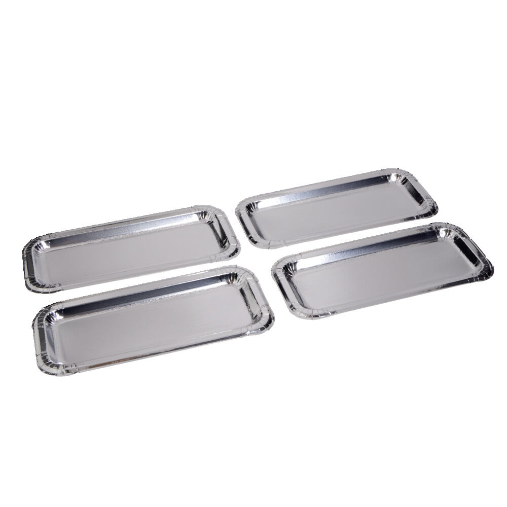 Plat à cake x4 en carton gris argenté 15,5x34cm