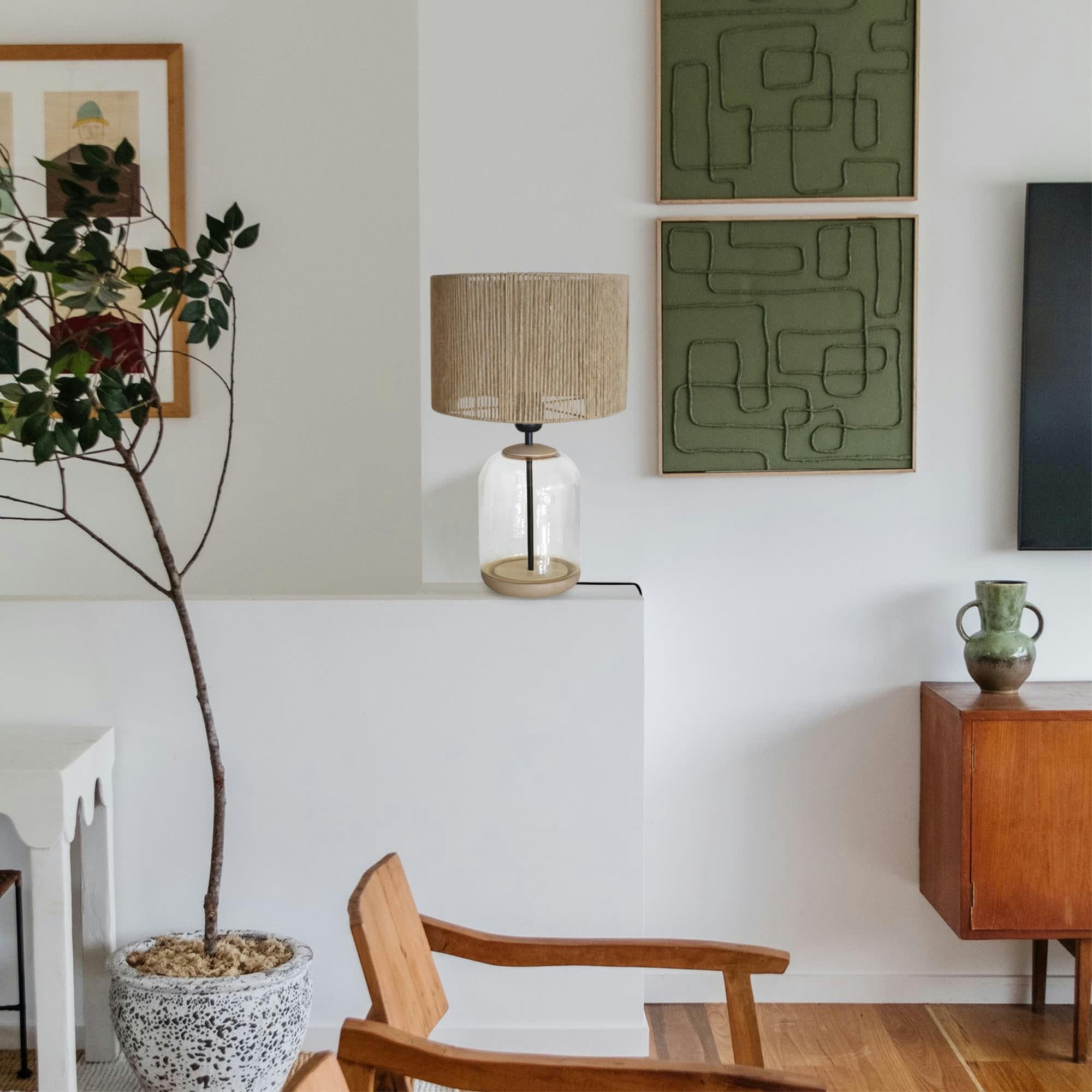 SVALBARD B - Lampe de salon bois et verre naturel et transparent