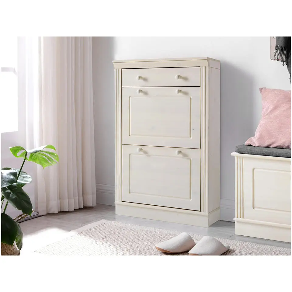 Anita - Schoenenkast met 2 kleppen en 1 lade in wit grenen