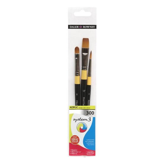 Daler-Rowney System3 Acrylic 300 Long Handle Brush Set 3 Pack