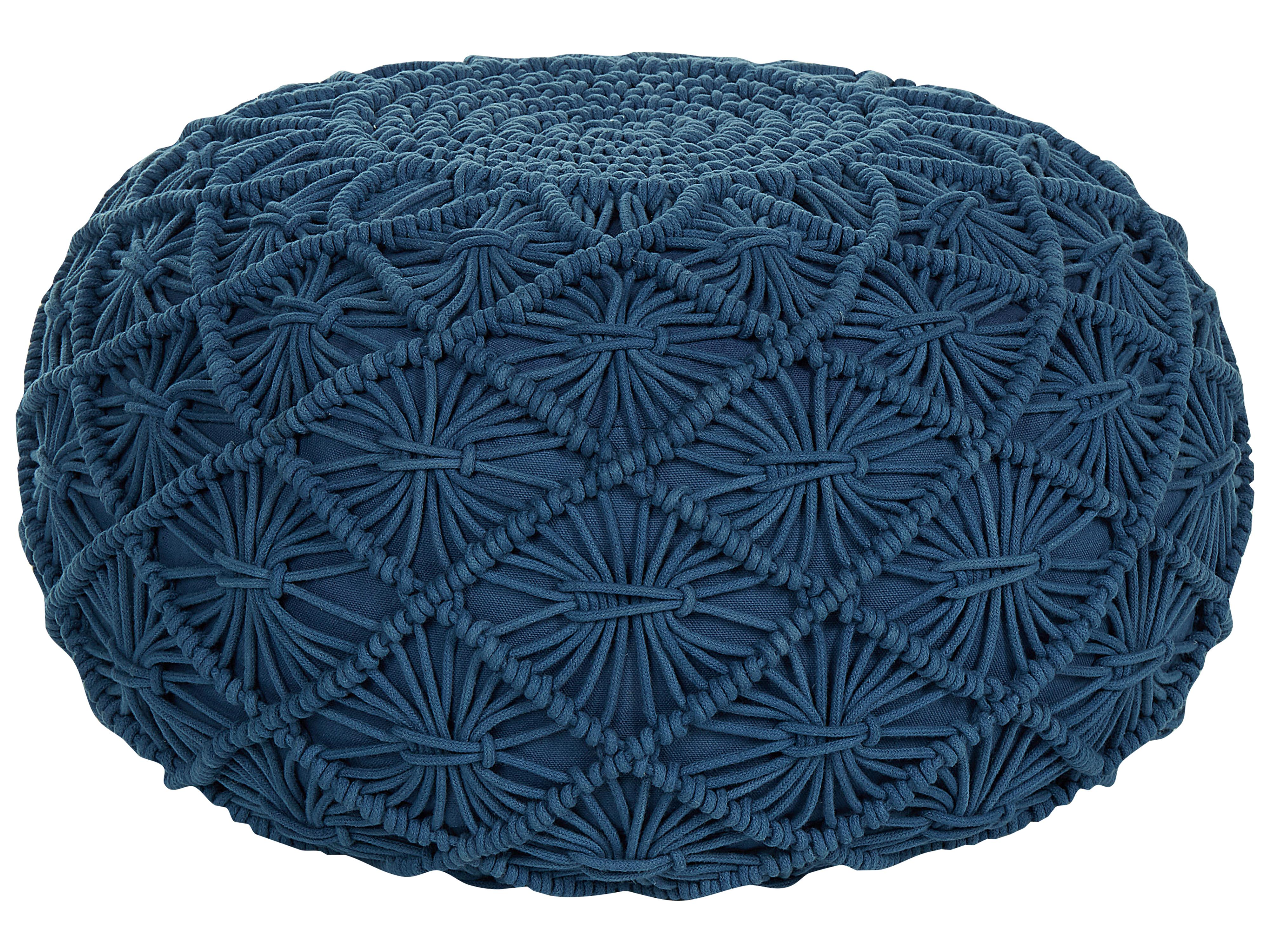Pouffe Macram�� BERKANE Cotton Navy Blue