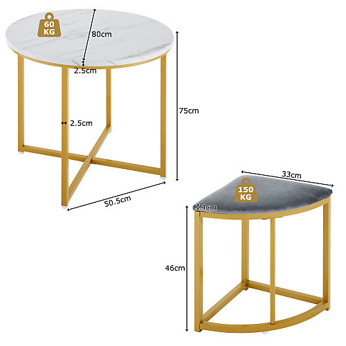 Ensemble table à manger avec 4 chaises gris en velours cadre doré et plateau MDF style moderne luxe