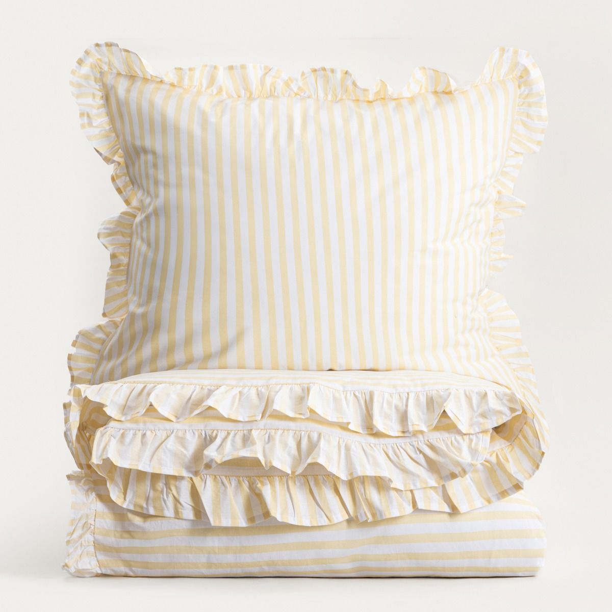 Pościel TRUDY bawełniana w żółte paski z falbanką 140x200   1*70x80 cm