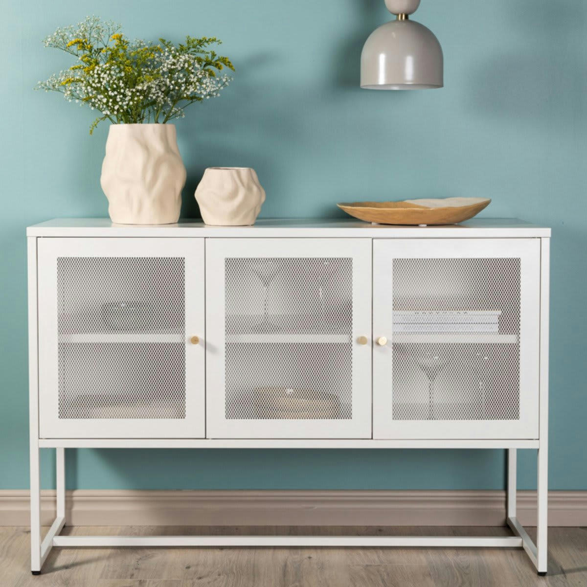 CABANA - Buffet bas industriel en acier 120cm blanc