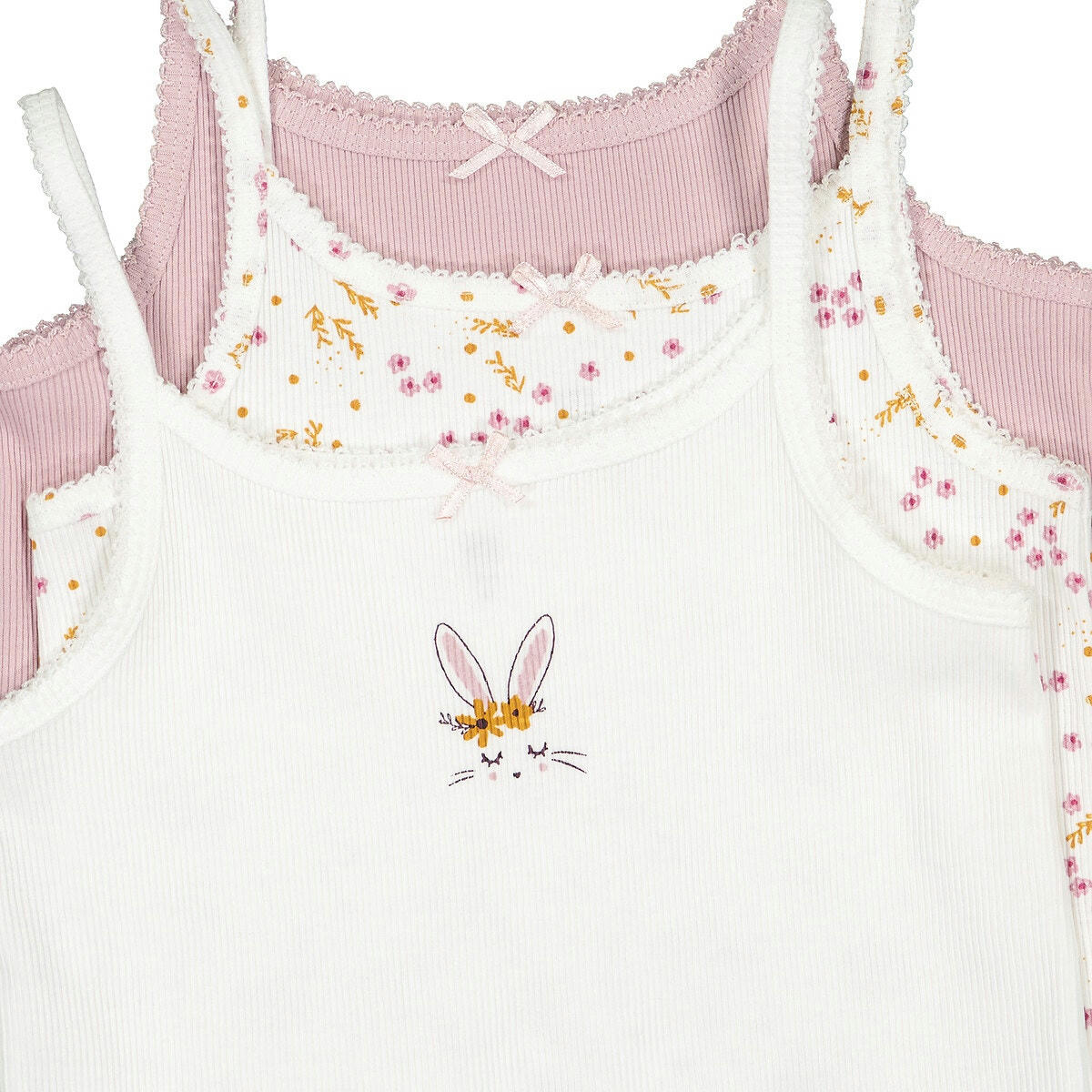 Lot de 3 débardeurs en côte lapin et fleurs