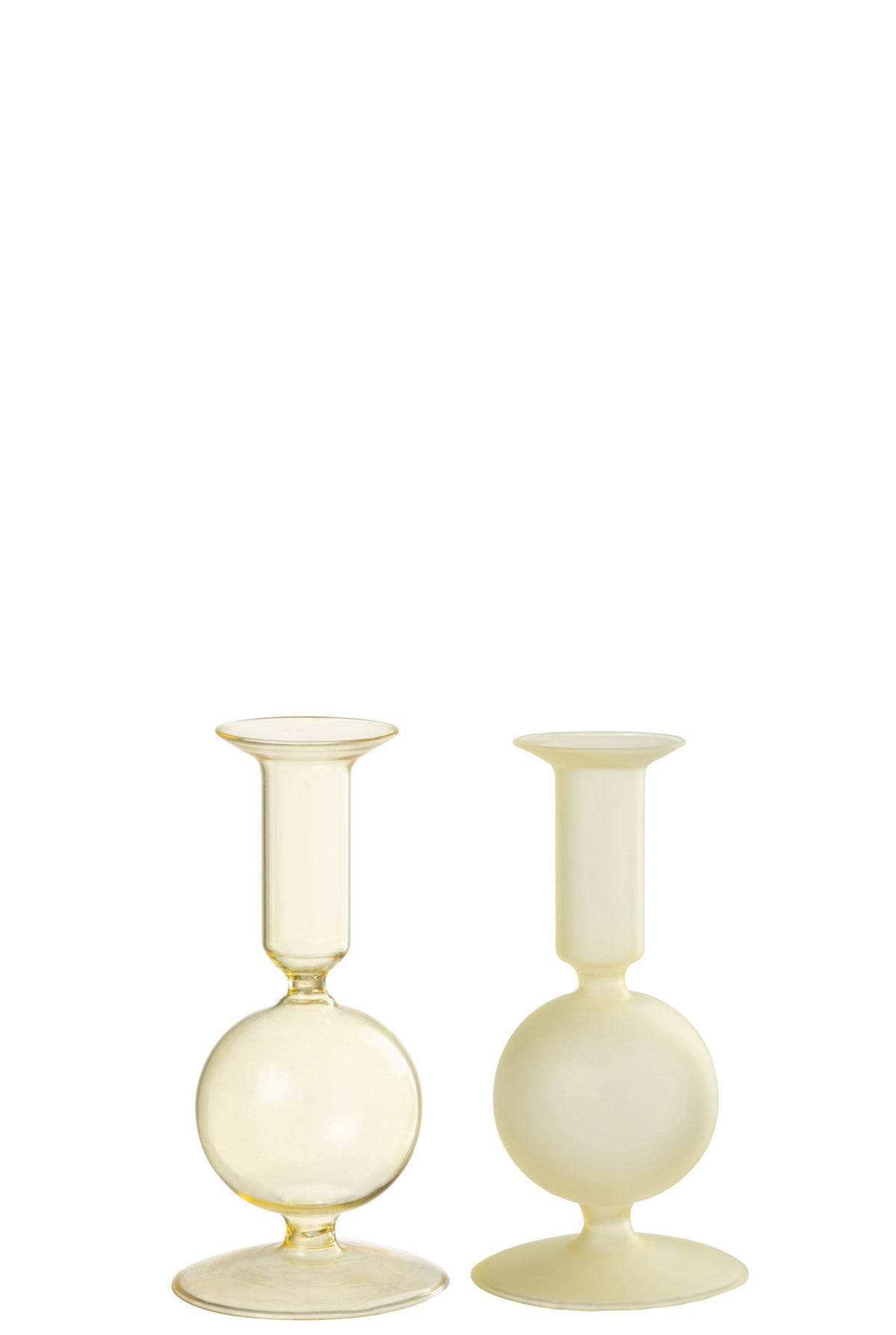 J-Line kandelaar Bal - glas - transparant/lichtgeel - small - 2 stuks